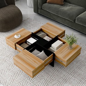 Chic Crate-Modern Storage Coffee Table – 4 Hidden Compartments & Extendable Sliding Top, Sleek High-Gloss Finish - 1 of 4