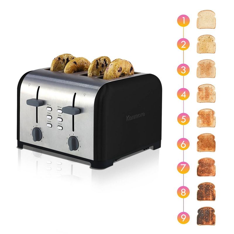 Kenmore 4-Slice Toaster, Dual Controls, Wide Slot - Black Stainless Steel, 6 of 9