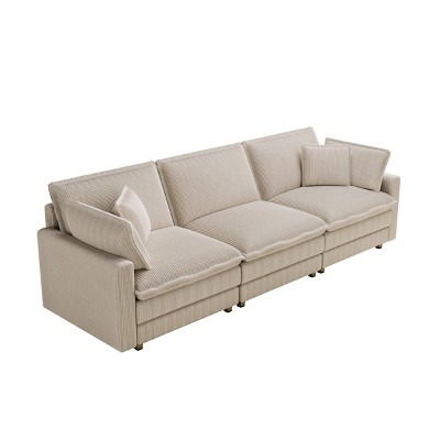 GDFStudio Jodie Corduroy Upholstered 103" Oversized Deep Seat  Sofa with Solid Wood Legs and 4 Pillows