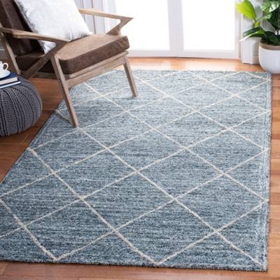Hand-Loomed Artisan Blue Wool Rug, 4' x 6', Transitional Tufted Design