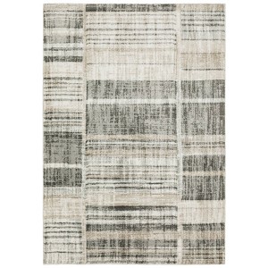 Captiv8e Designs Cayden Contemporary Distressed Lines Tan/Charcoal Rug - 1 of 4