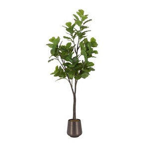 Kate and Laurel Fidmont Faux Fiddle Fig Tree with Portell Metal Planter Pot, 6 FT, Gunmetal - 1 of 4
