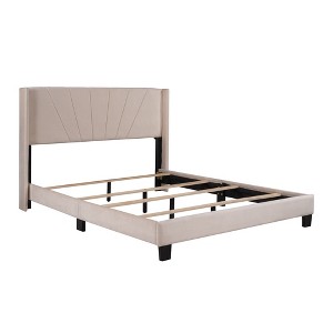 NicBex Queen Size Upholstered Platform Bed with Velvet Headboard for Adults/Boys/Girls,Beige - 1 of 4