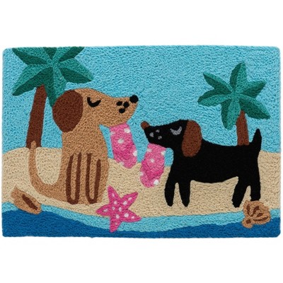 Jellybean Pups on the Beach Doormat, 20" x 30" – Playful Dog-Themed Coastal Accent Rug for Indoor or Outdoor Entryways