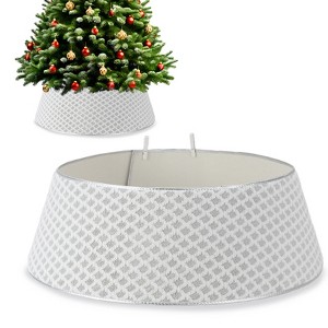 Orieon Modern Diamond Pattern Christmas Tree Collar with 2 Adjustable Clips, Plush Felt Adjustable Stand Cover, Elegant Pet-Resistant Holiday Décor - 1 of 4