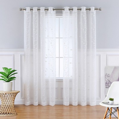 Whizmax Embroidered Floral Sheer Curtains Grommet Voile Drapes For ...