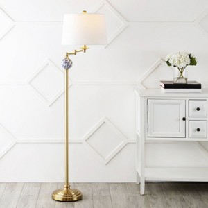 61.5" Aveiro Midcentury Swing Arm Floor Lamp with Linen Shade - JONATHAN Y: Brass Plated, UL Listed, Includes LED Bulb - 1 of 4