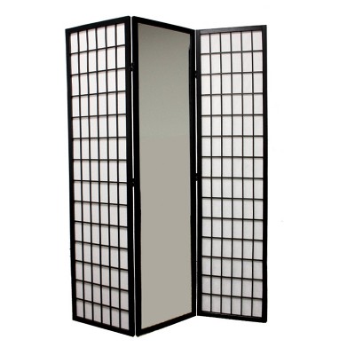 3 Panel Mirror Room Divider Black - Ore International