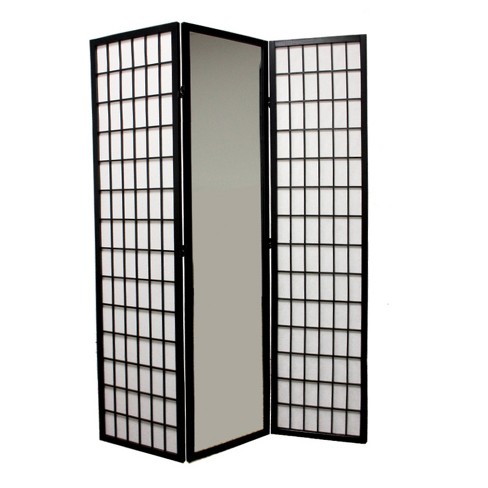 3 Panel Mirror Room Divider Black Ore International