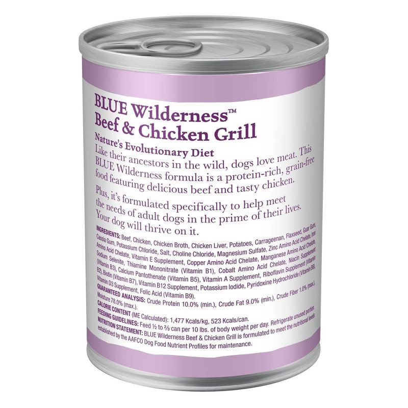 Blue Buffalo Wilderness High Protein, Natural Adult Wet Dog Food with Beef &#38; Chicken Grill - 12.5oz, 4 of 7