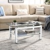 Vynxaria Rectangle Tempered Fiberglass Coffee Table with Mirrored Stainless Leg and Lower Shelf,20"D x 40"W x 18"H,Silver - 2 of 4