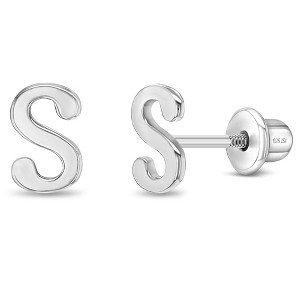 Girls' Polished Initial Letter Initial Screw Back Sterling Silver Earrings - In Season Jewelry - 1 of 4