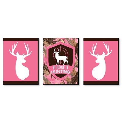 Big Dot of Happiness Pink Gone Hunting - Deer Hunting Decor and Pink Camo Wall Art - Gift Ideas - 7.5 x 10 inches - Set of 3 Prints