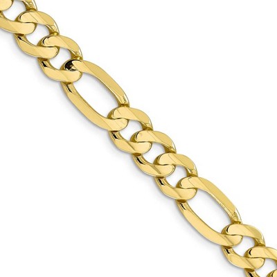 Black Bow Jewelry Men's 8.75mm, 10k Yellow Gold, Concave Figaro Chain Necklace