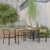 Emma and Oliver 5 Piece Patio Table Set - Synthetic Teak Poly Slats - 30" x 48" Steel Framed Table with Umbrella Holder Hole - 4 Stackable Club Chairs - 2 of 4