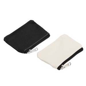 Unique Bargains Canvas Portable Change Coin Purse Pouch with Zipper 2 Pcs Black White - 1 of 4