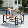 Tangkula Acacia Wood Picnic Table 4-Person Outdoor Table and Bench Set with 2 Built-in Benches Footrests Umbrella Hole Heavy-Duty Metal Frame - 4 of 4