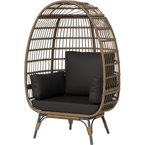 Egg Rattan Chair, Oversized Indoor/Outdoor Lounge Chair with Removable Cushions for Patio or Living Room - 1 of 4