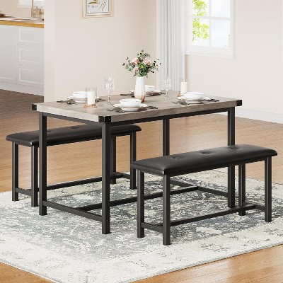 CuisinSmart Dining Table Set with 2 Benches, Dining Table Set for 4 Kitchen Table with 2 PU Upholstered Benches, Rectangular Dining Table Set
