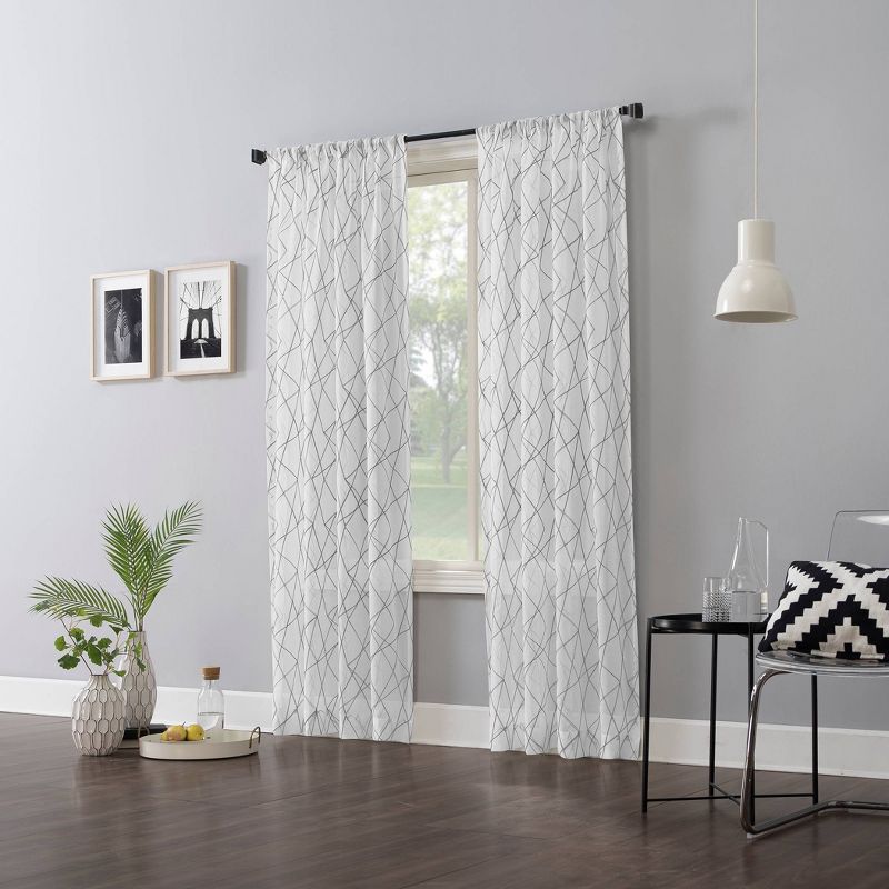 Abstract Geometric Embroidery Light Filtering Rod Pocket Curtain Panel - No. 918, 6 of 8