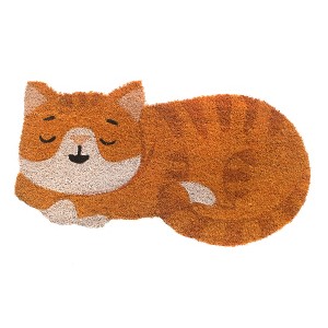 RugSmith Multi Machine Tufted Orange Sleeping Cat Shaped Doormat - 1 of 4