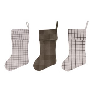Transpac Fabric Neutral Ticking Stripe Stocking Set of 3 Christmas Home Decorations - 1 of 1