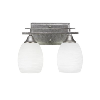 Toltec Lighting Uptowne 2 - Light Vanity in  Aged Silver with 5" White Linen  Shade