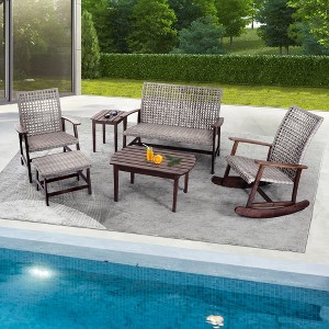 Jiallo Vineyard Collection Conversation set Armchair, Rocking Chair, Loveseat, Ottoman and Coffee Table - 1 of 4