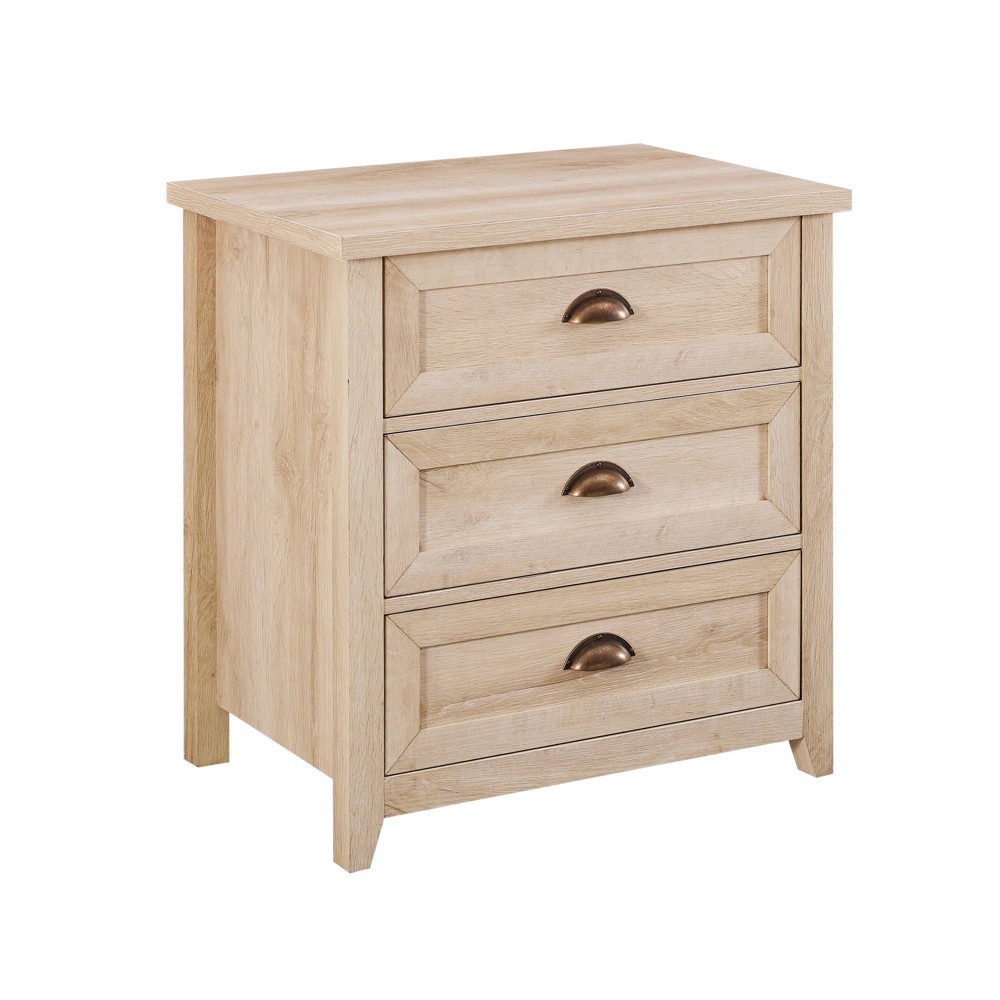 Photos - Storage Сabinet Fontella Transitional 3 Drawer Nightstand White Oak - Saracina Home: Farmhouse Style, MDF, Storage Solution