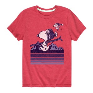 Boys' - Peanuts - Snoopy Woodstock Ski Stripes Short Sleeve Graphic T-Shirt - 1 of 4