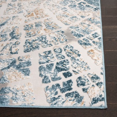 Blue Abstract Synthetic Stain-Resistant Rectangular Area Rug