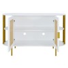 Hostack Curved Sideboard Buffet Cabinet with Woven Rattan Doors & Gold Trim for Dining Room, White - 2 of 4