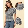 INSPIRE CHIC Women's Vintage Crew Neck Puff Sleeve Casual Plaid Gingham Blouse - 2 of 4