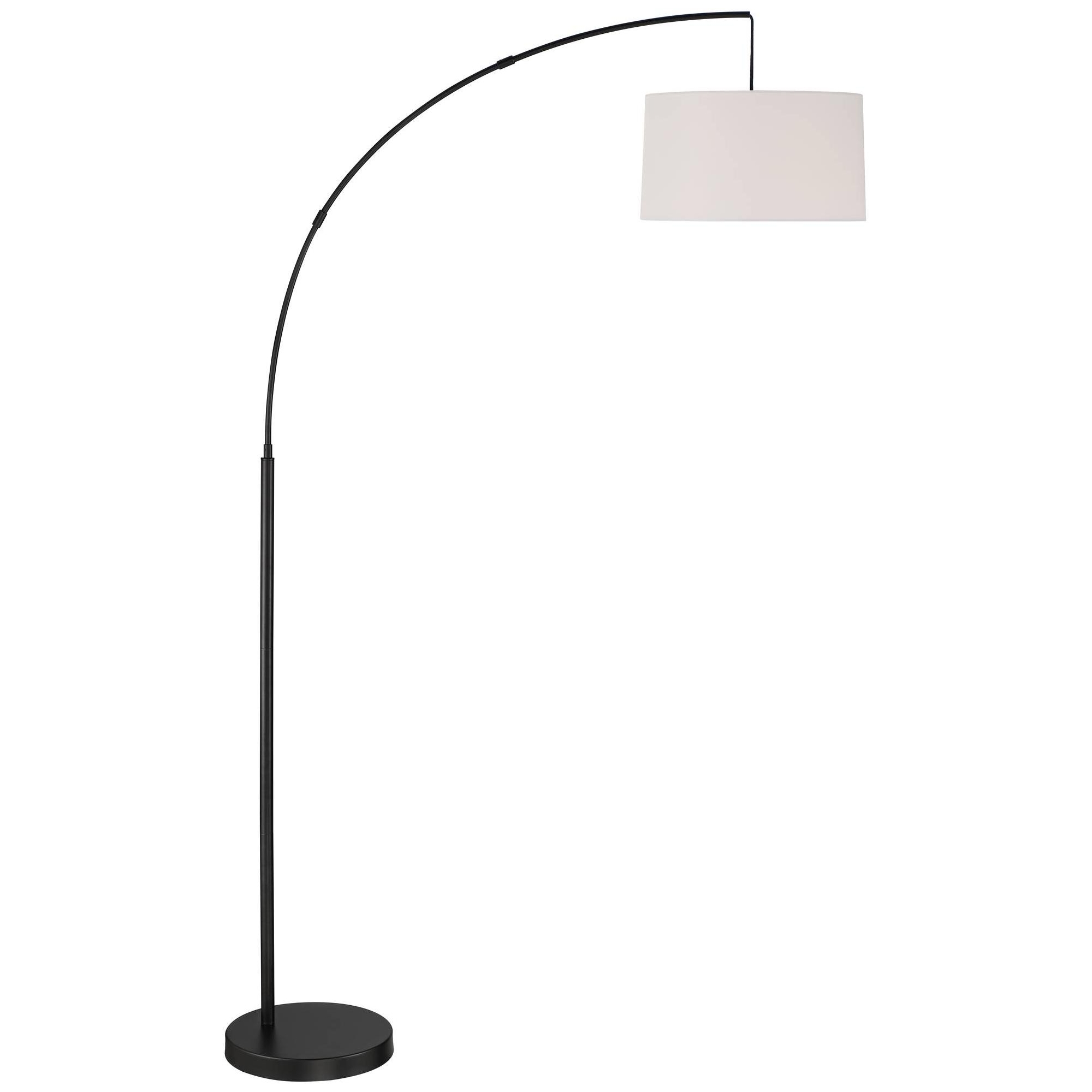 360 Lighting Cora Modern Arc Floor Lamp Standing 72" Tall Black Metal White Linen Drum Shade Decor for Living Room Reading Bedroom Office House Home