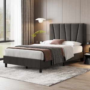 Upholstered Platform Bed Frame, Adjustable Headboard, Modern Noise Free Bed Frame, Sturdy Wooden Slats Support, No Box Spring Needed & Easy Assembly - 1 of 4
