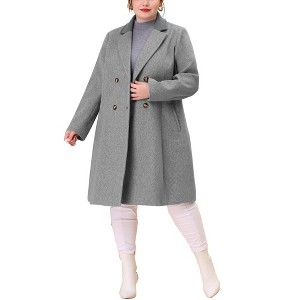Agnes Orinda Women's Plus Size Fashion Notched Lapel Double Breasted Pea Coats - 1 of 4