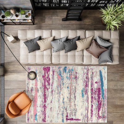 Contemporary Abstract Brushstroke Pink and Cream 3' x 5' Area Rug