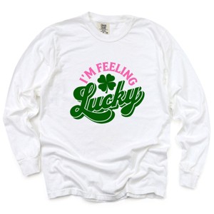 I'm Feeling Lucky Colorful - Women's Garment Dyed Long Sleeve Graphic T-Shirt - 1 of 4