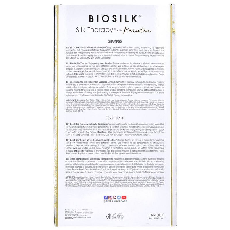 Biosilk Silk Therapy Plus Keratin Shampoo and Conditioner - 25 fl oz/2pk, 3 of 5