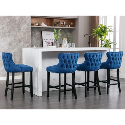 NicBex Set of 4 Bar Stools for Kitchen Island,Modern Velvet Counter Bar Stools with Wooden Legs,Bar Chairs for Dining Rooms,Kitchens Islands