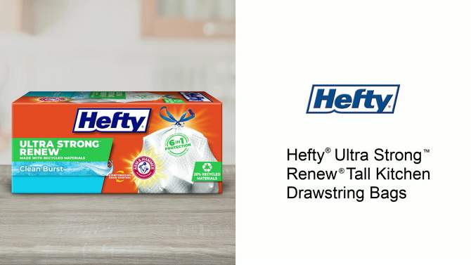 Hefty Ultra Strong Tall Kitchen Drawstring Trash Bags made with Recovered Materials - Clean Burst - 13 Gallon - 50ct, 2 of 11, play video