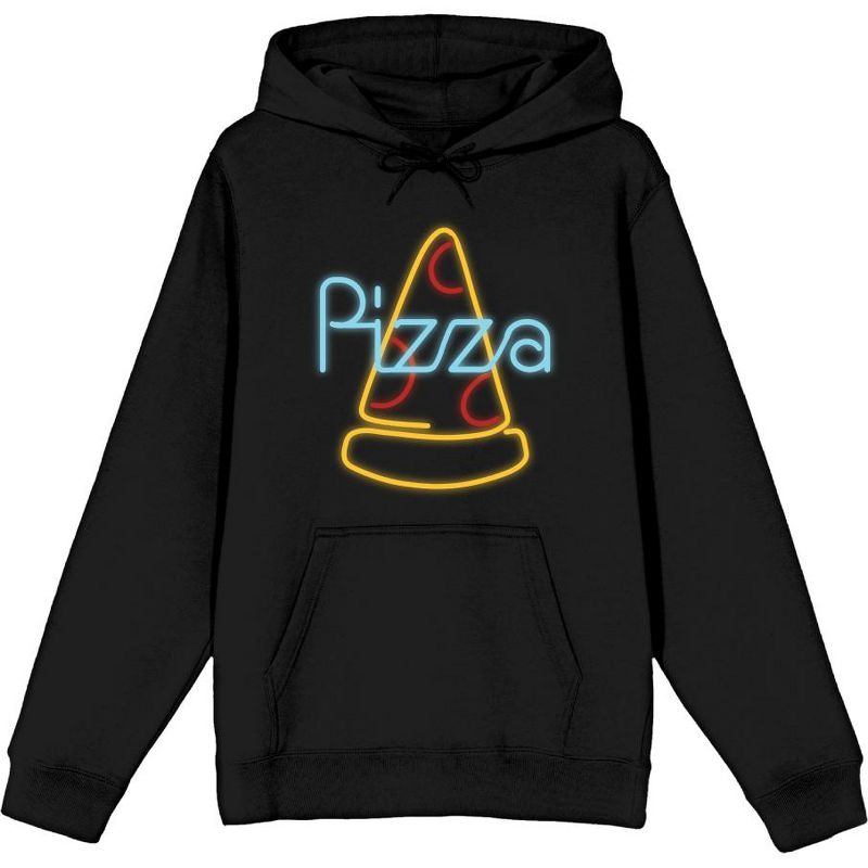 My Pizza Day Neon Pepperoni Pizza Slice Long Sleeve Adult Hooded Sweatshirt, 1 of 3