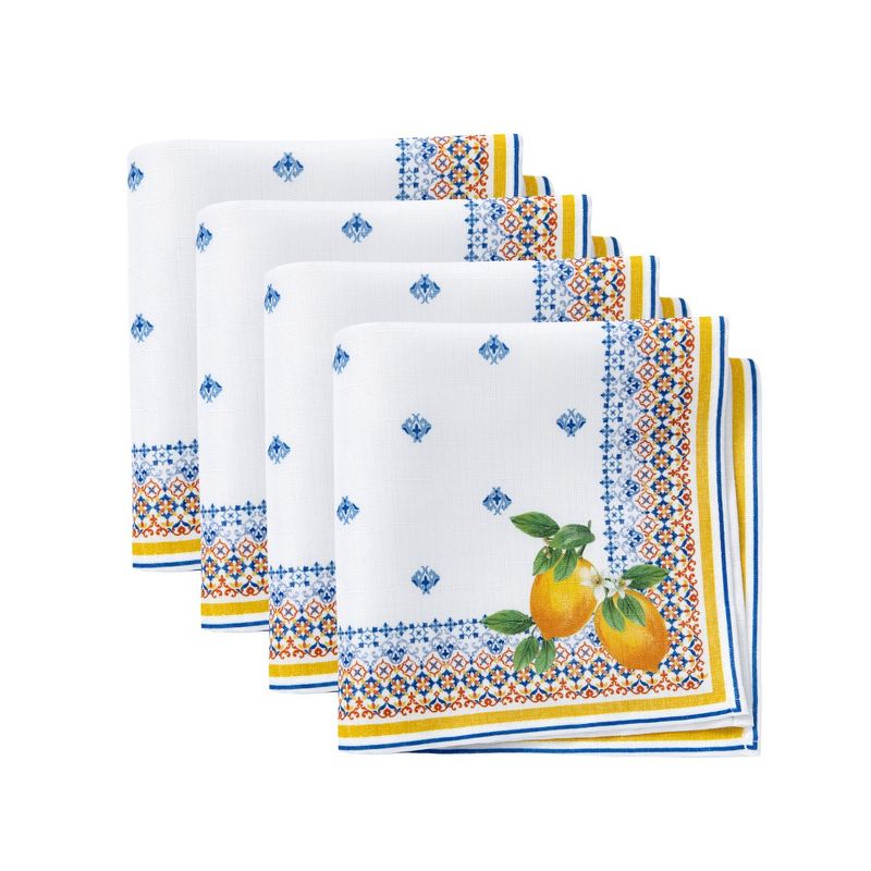 Capri Lemon Double Border Napkin Set of 4 - Multicolor - 17x17 - Elrene Home Fashions, 2 of 6