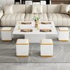 Multi-Functional Coffee Table with 4 PU Storage Stools, Lift-Top Adjustable Work & Dining Table for Living Room - 2 of 4