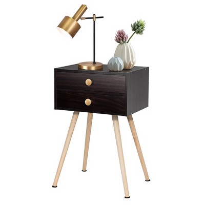 Espresso Mid Century Modern 2-Drawer Wood End Table