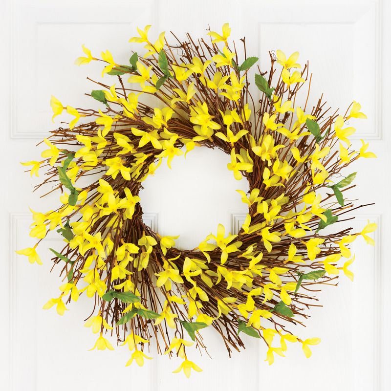 Collections Etc Spring Floral Forsythia Twig Wreath, 1 of 4