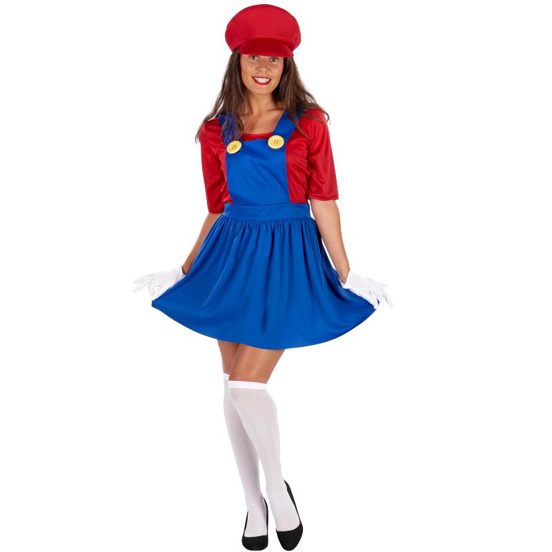 Adult Red Plumber Dress Costume, 1 of 4