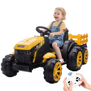 12V Ride On Toy w/Trailer & Remote Control, Battery Powered Electric Vehicles with 3-Point Safety Belt - 1 of 4