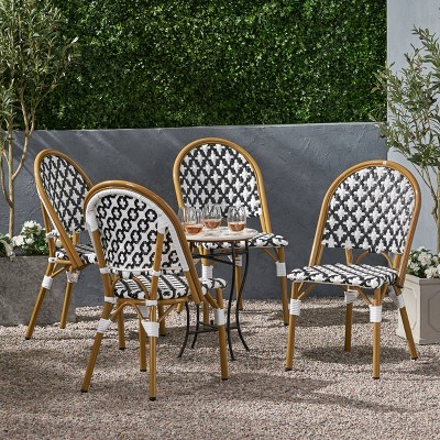 Set of 4 Black and White Bamboo Print Armless Outdoor Bistro Chairs