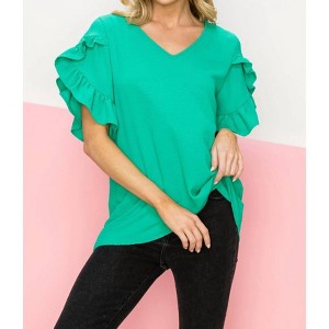 Women's Ruffled Tulip Sleeve Vneck Top - FSL Apparel S - 1 of 1